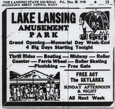 Lake Lansing Amusement Park - News Ad - From Rg (newer photo)